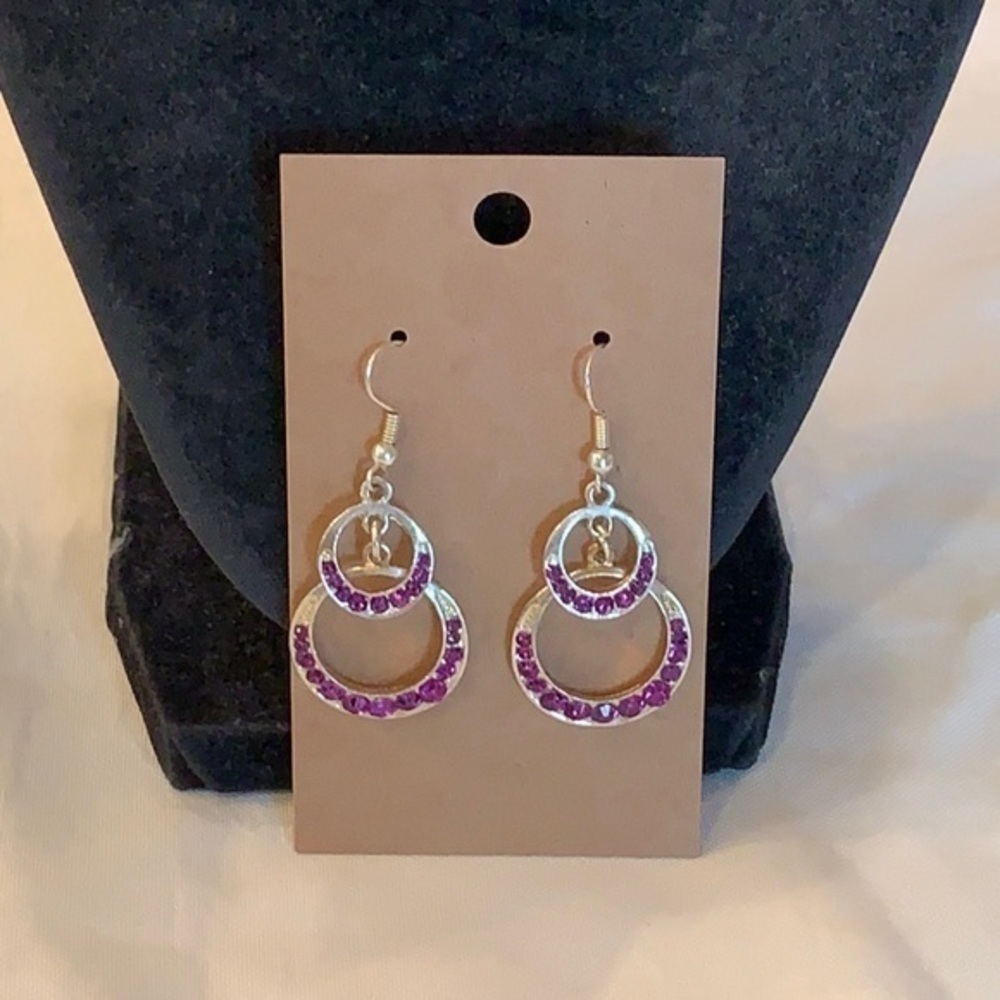 💐5/25 dangle drop pink crystal silver tone
